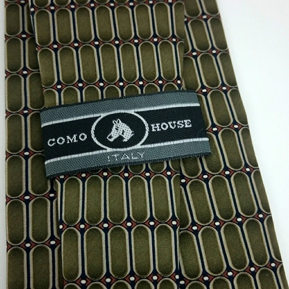 Cumo House Green Brown Geometric Silk Tie
